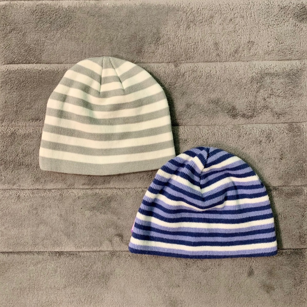 Two knit beanie hats